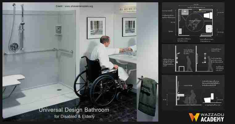 หลักการออกแบบห้องน้ำสำหรับผู้พิการ และผู้สูงอายุ กับ Detail สำคัญในการออกแบบ ที่ให้ความปลอดภัยต่อผู้ใช้งาน (Universal Design Bathroom for Disabled & Elderly) | Wazzadu